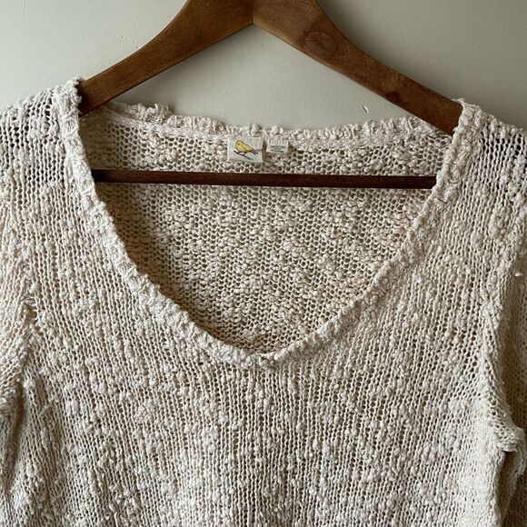 anthropologie yellow bird Soft Slub loose Knit V Neck Sweater extra small - Picture 3 of 9